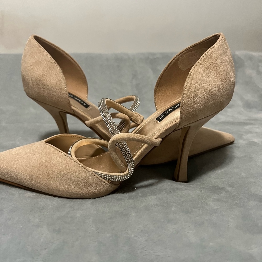 Nine West Tan Stiletto Heels with Cross-Strap Details